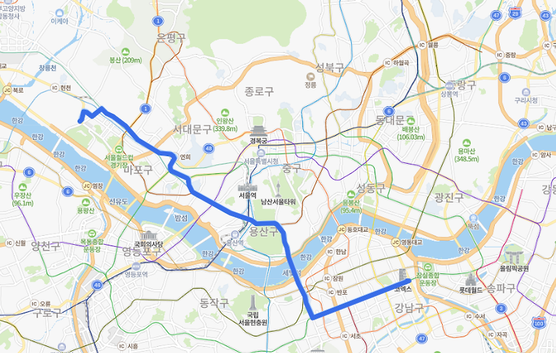 [서울] 740번 버스 노선, 시간표 : 덕은동, 수색역, 신촌역, 공덕역, 강남역, 삼성역