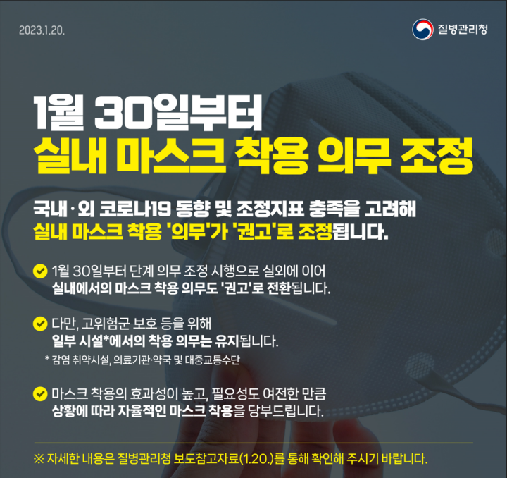 실내마스크 해제 자율 착용 권고