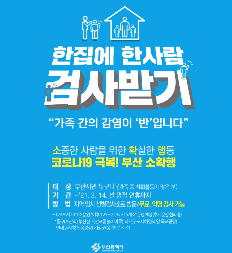 부산 임시선별검사소 (임시선별진료소) 6곳 위치… 2월 14일 설 명절 연휴까지 연장