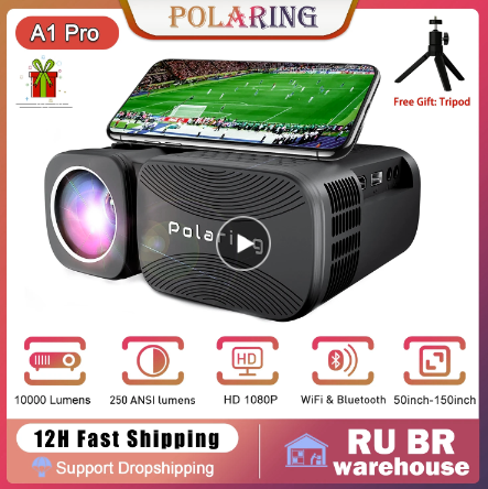 Polaring A1 Pro 1080P 디지털 프로젝터, 비디오 프로젝터, 5G 와이파이, 10000 루멘, 250Ansi 시네마 홈 캠핑 프로젝터