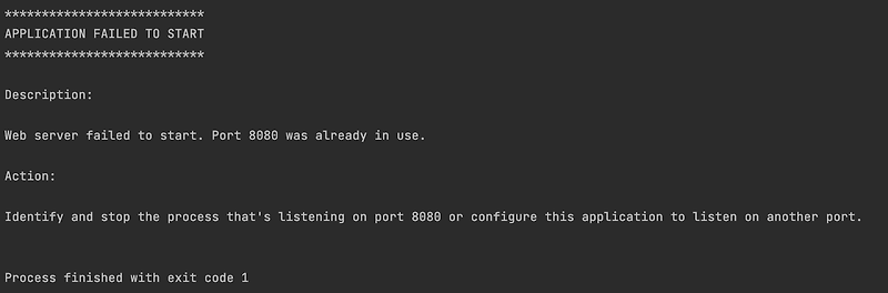 Error -  Port 8080 was already in use
