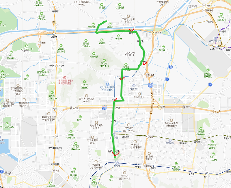[인천] 583번버스 노선, 시간표 : 계양역, 박촌역, 갈산역, 부평역
