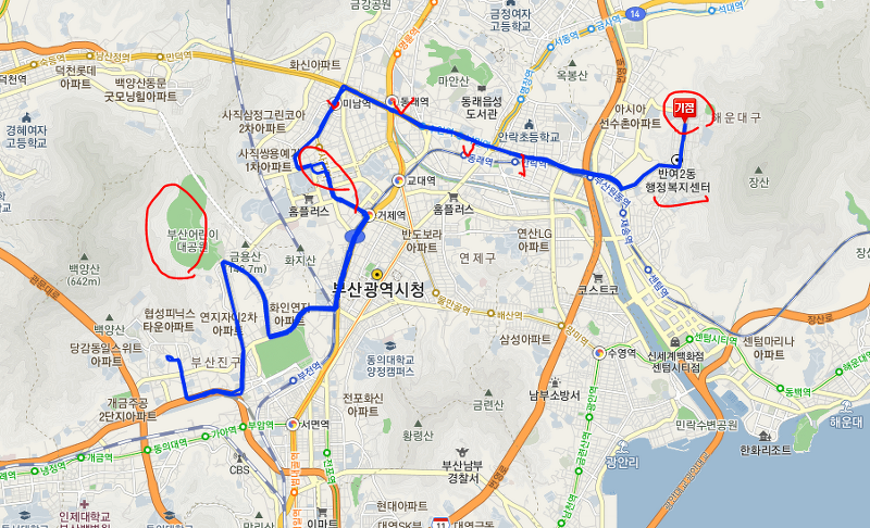 부산 44번버스 노선, 시간표 정보 :: 부산원동역, 동래역, 사직운동장, 거제역, 부산시민공원, 어린이대공원