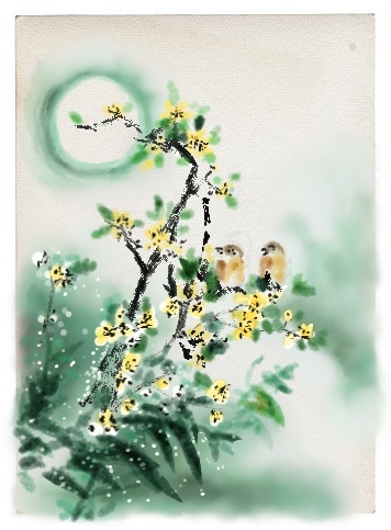 한국화 수묵, 꽃 달