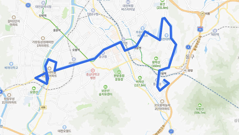 [대전] 608번버스 노선,시간표 : 서남부터미널, 중구청, 대전역, 우송대, 대전대, 가오동