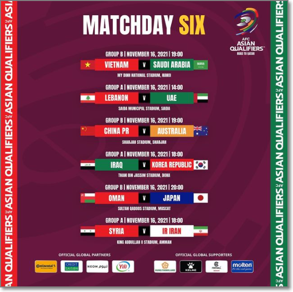 2022 피파 월드컵 카타르 - 아시아 최종예선 6차전 경기 일정