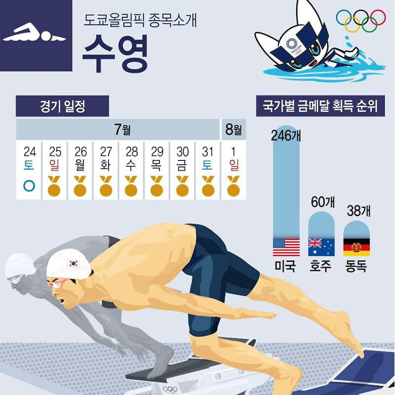 [2020 도쿄 올림픽] '수영' 종목 소개, 한국 선수 경기 일정