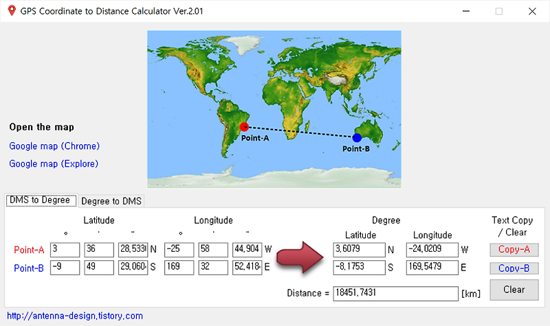 GPS coordinate conversion & Distance Calculator