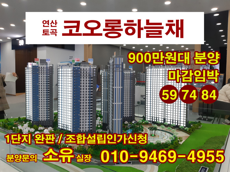 900만원대 코오롱하늘채 분양 연산 토곡 마감임박