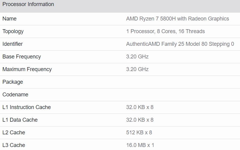 AMD 라이젠7 5800H(세잔 ZEN3) 프로세서 발견