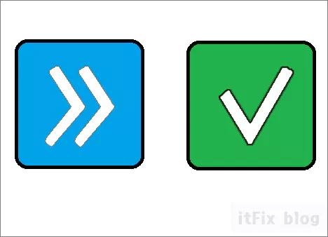 아이콘 왼쪽 하단 파란 바탕에 흰색 화살표 아이콘 두개 또는 녹색 바탕에 흰색 체크 표시의 의미와 해결 방법