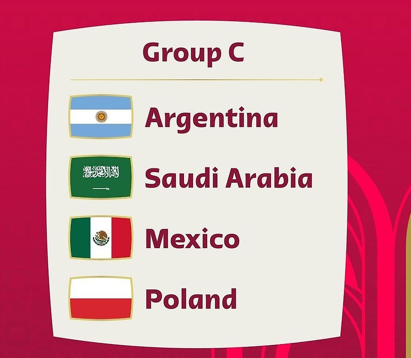 카타르 월드컵 본선 C조 경기 일정  아르헨티나 사우디아라비아 멕시코 폴란드