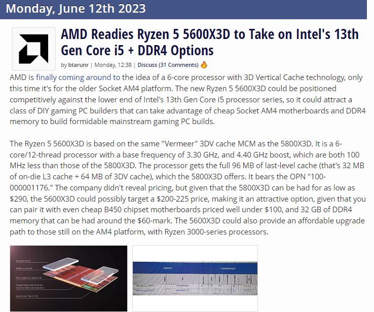 AMD 라이젠5 5600X3D 출시 소식과 가격