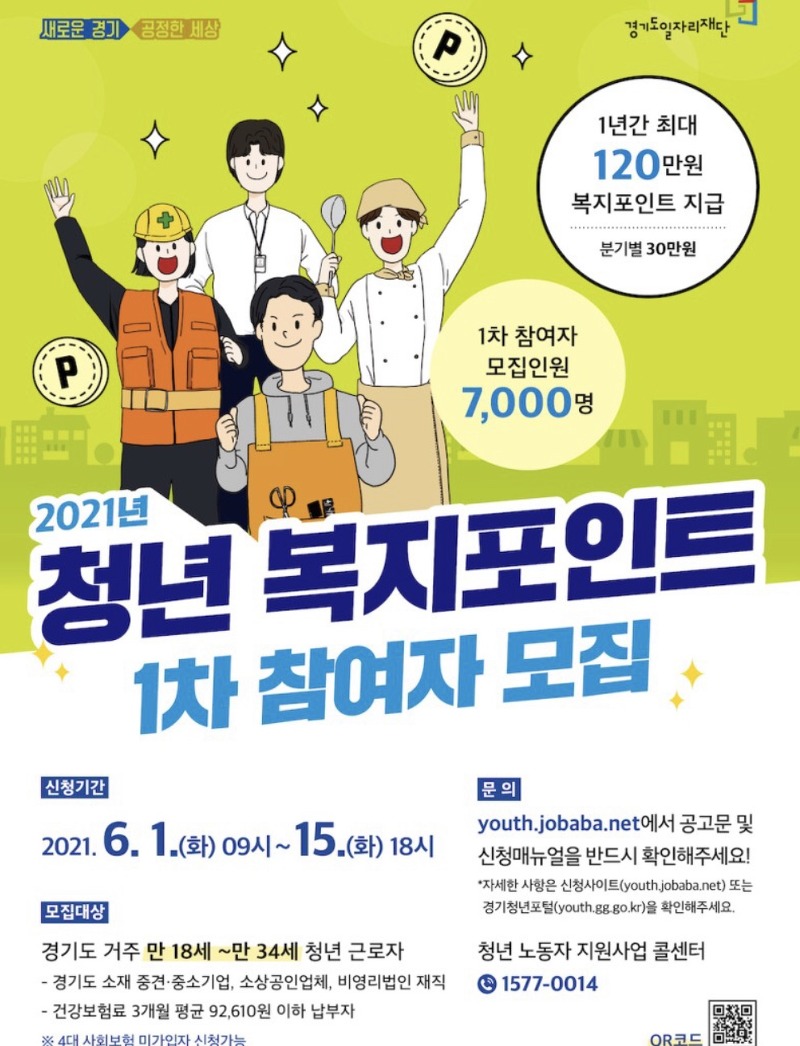 경기도 청년 복지포인트 1차 참여자 모집 공개
