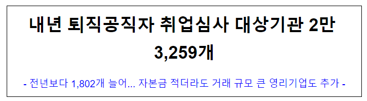 (취업심사과) 내년 퇴직공직자 취업심사 대상기관 2만 3,259개