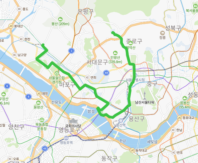 [서울] 7016번버스 노선, 시간표 :  홍대,신촌역, 공덕역, 서울역, 상명대