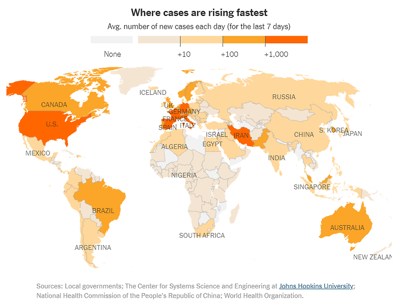 전세계 코로나 상황을 정밀하게 알고싶다면?(Coronavirus Map) - 더 뉴욕타임즈