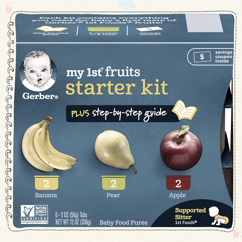 거버 마이 1st 프루트 스타터 어린이 과일퓨레 56g 6개입 + 스텝-바이-스텝 가이드 키트, 1개, 바나나(Banana), 배(Pear), 사과(Apple) 실제 사용후기
