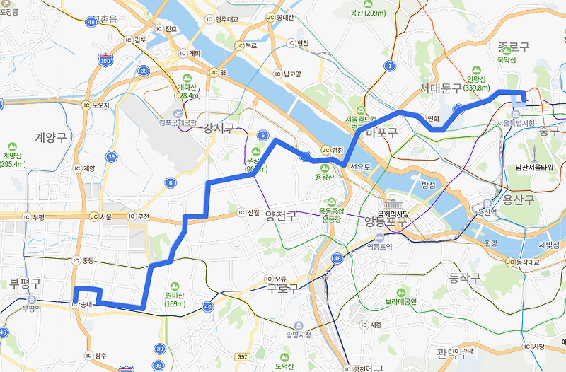 [서울] 606번버스 노선, 시간 정보 : 부천역, 마포구청역, 세브란스병원, 안국역