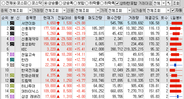 12월2일 코스피 코스닥 상한가 포함 상승률 상위 종목 TOP 100