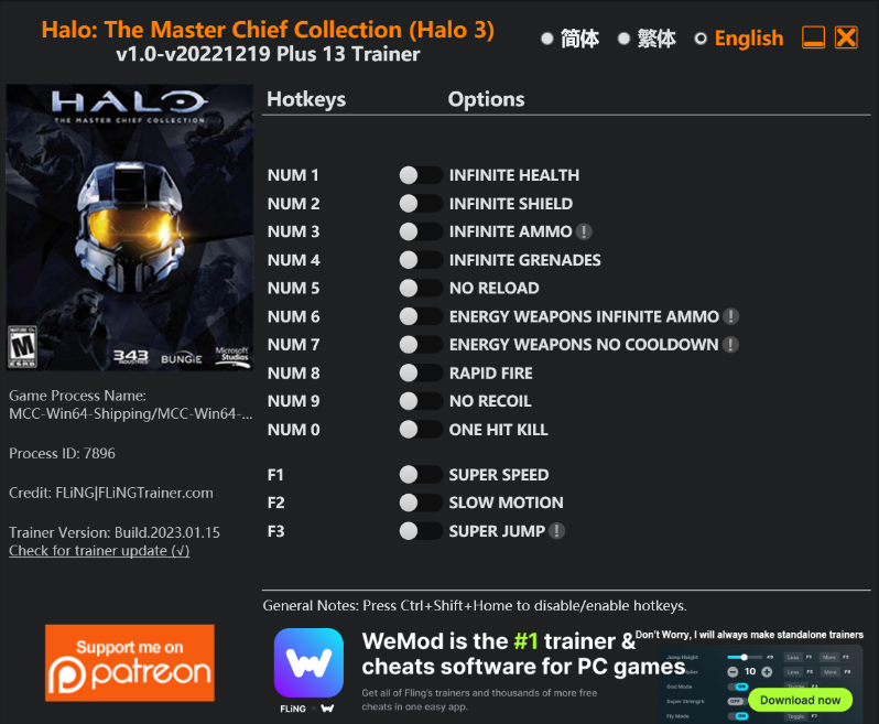 [트레이너] 한글판 헤일로3 애니버서리 최신 트레이너 Halo The Master Chief Collection (Halo 3: Anniversary) v20221219 PULS 13Trainer