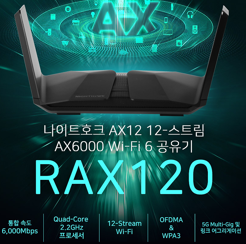 RAX 120 무선 공유기 와이파이 6 넷기어 솔직 사용 후기 (WiFi 6, RAX120, 와이파이 무선 공유기, 하이앤드 고성능)