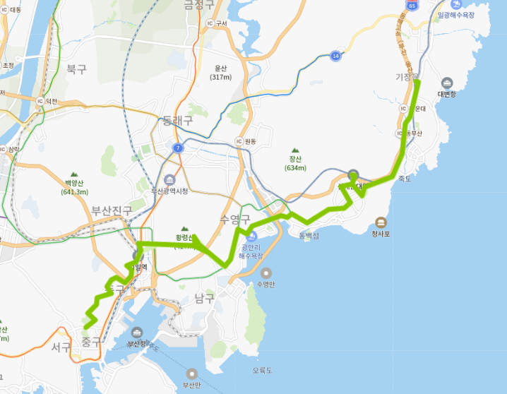 부산 38번버스 노선, 시간표 안내 [청강리, 송정역, 해운대 백병원, 광안리 해수욕장, 범내골역]