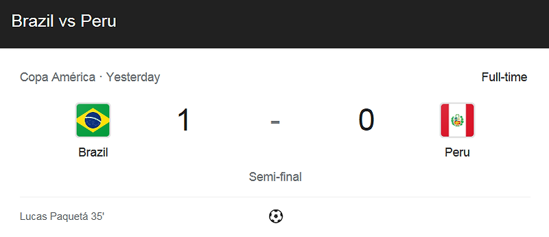 (2021 코파 아메리카 4강전) 브라질 (1) 대 페루 (0) 축구 경기 하이라이트