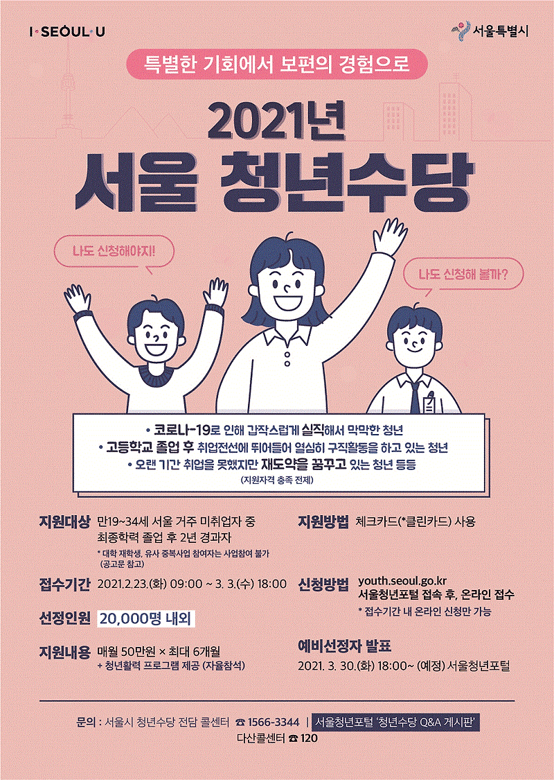 서울시 청년 수당 공고문과 FAQ