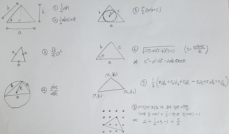 삼각형 8가지 넓이 공식