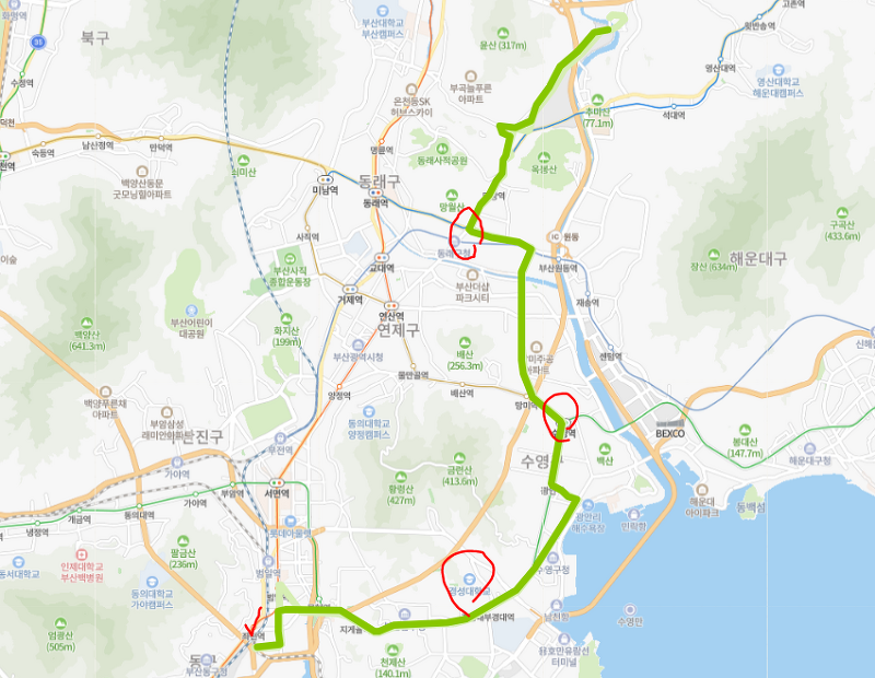 부산 42번버스 노선, 시간표 정보 :: 화도동, 충렬사역, 광안리, 경성대, 부산진시장,범일5동