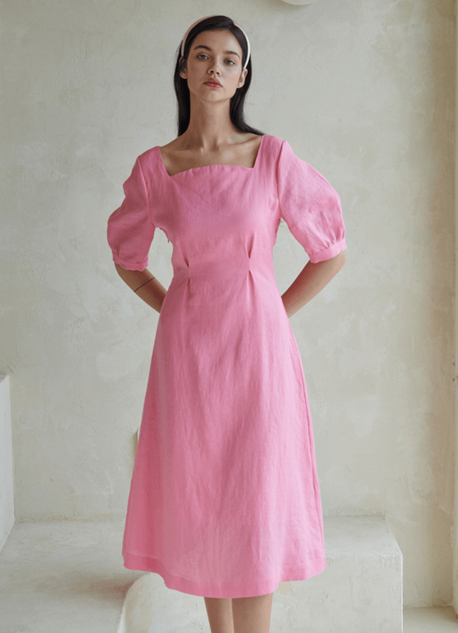 현재는 아름다워 (37회) 신동미 원피스 _ 랭앤루 핑크 스웨어넥 드레스 (심해준 패션)