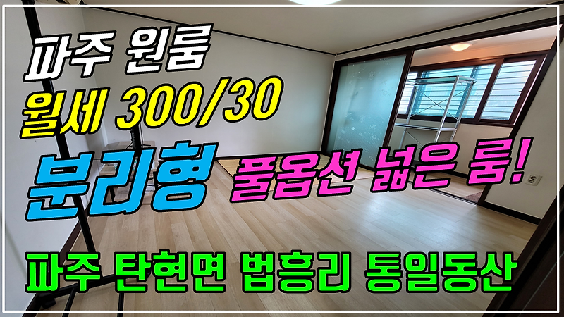 파주 탄현면 법흥리 원룸/통일동산 원룸/파주 영어마을 헤이리 원룸 월세 300/30만 풀옵션 베란다 넓고 개방감 좋은 주방분리형 넓은 원룸