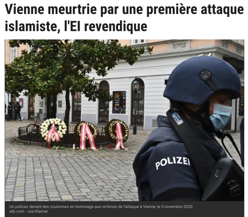 충격에 휩쌓인 오스트리아 빈 테러( Vienne meurtrie par une première attque islamiste, l'EI revendique)