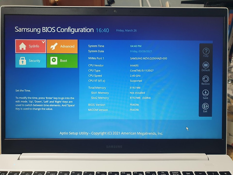삼성 노트북 BIOS Configuration