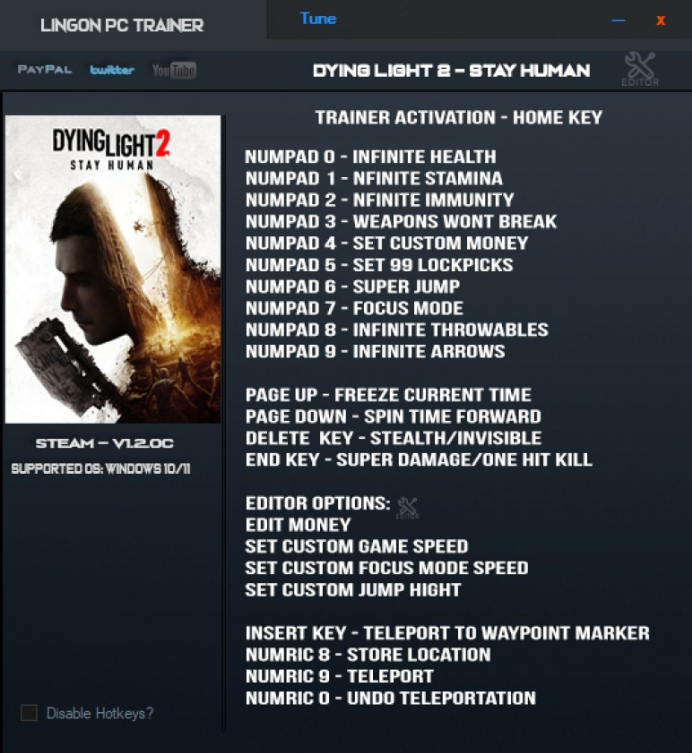 [트레이너] 한글판 다잉 라이트2 스테이 휴먼 영문판 Dying Light 2 Stay Human v1.2.0c Plus 18 Trainer