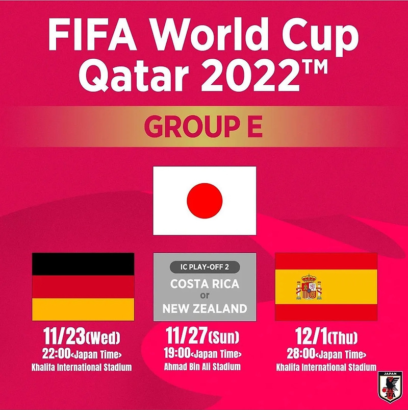 카타르월드컵 E조 경기일정  일본 독일 스페인
