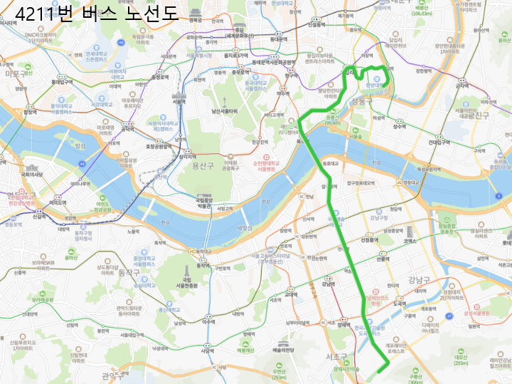 [서울]4211번버스 노선, 요금 정보 : 역삼역, 왕십리역, 한양대