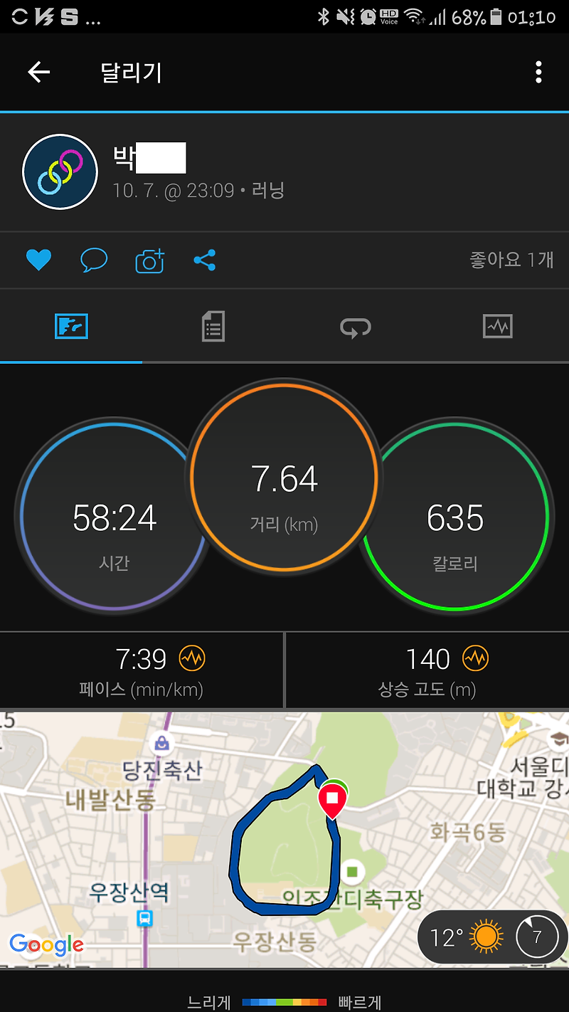 수요일 저녁 달리기(with 리복 포에버 플로트라이드에너지)