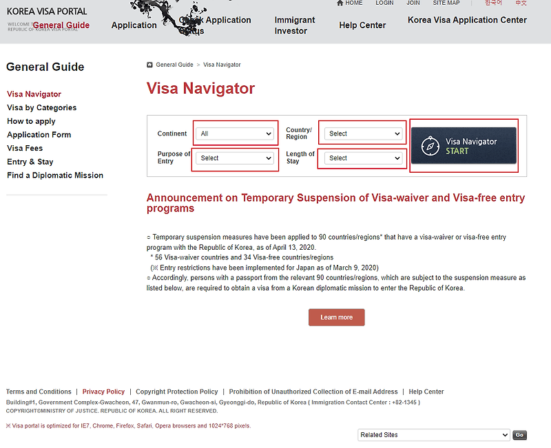 Check Korean visa application type by Online