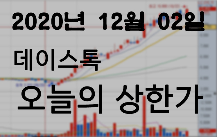 2020월 12월 02일 상한가 (제일테크노스, 우리바이오, 이미지스, SGA, SGA솔루션즈, 오리콤, 서연이화, 넵튠, 키네마스터)