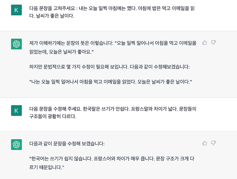 한국어가 나의 모어가 아니라고 가정하고 쓴 글을 GPT에 수정 요청