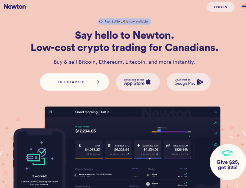 캐나다 거래소 Newton 가입하고 $25 받자.