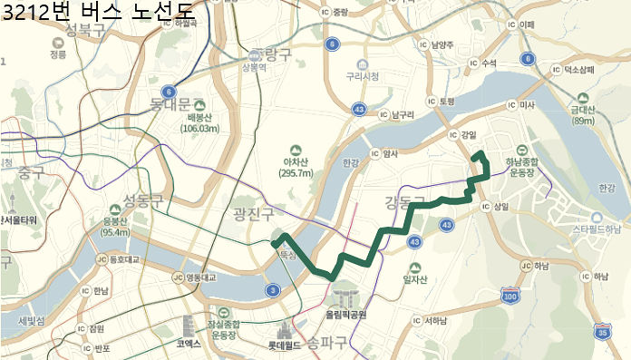 [서울] 3212버스 시간표,  노선 정보 : 강일동, 성내구립도서관,강동구청역, 강변역