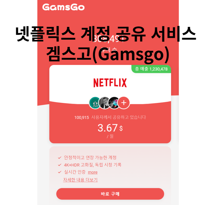 넷플릭스 계정 공유 서비스 겜스고(GamsGo)
