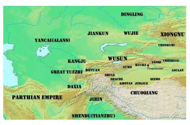 고대의 중앙아시아 실크로드 서역 36국의 위치