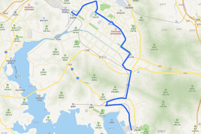 창원151번버스 노선(창원종합터미널, 파티마병원, 대동백화점, 성산구청, 진해)