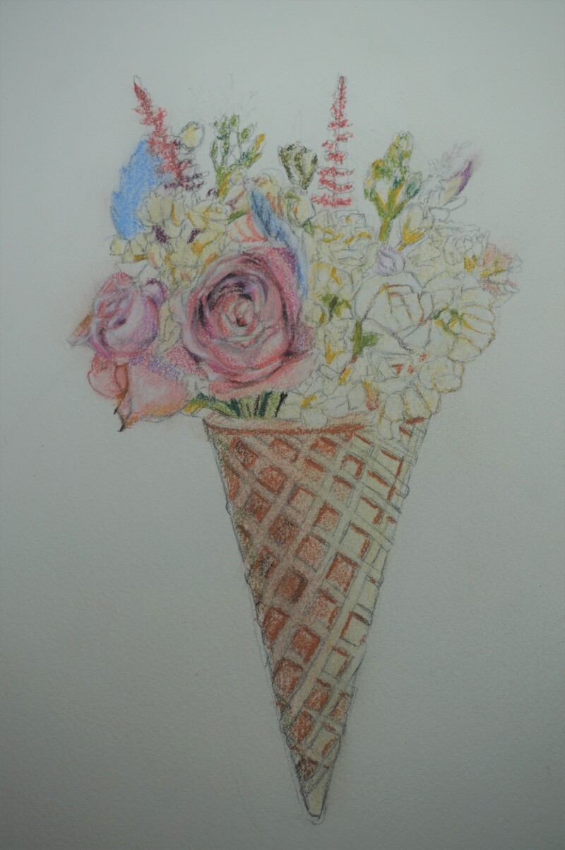 꽃 아이스크림 콘, 색연필화