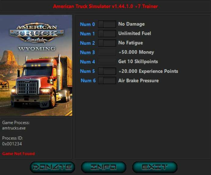 [트레이너] 한글판 아메리칸 트럭 시뮬레이터 영문판 American Truck Simulator v1.44.1.0 Plus 7 Trainer