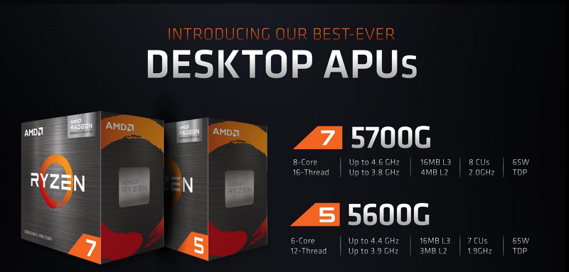 AMD 가성비 CPU 라인업  라이젠 5700G, 5600G 8월 5일 출시. 가격과 성능은?